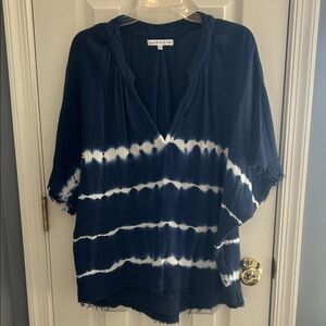 ⚜️ Young Fabulous & Broke Indigo and White V-Neck Top